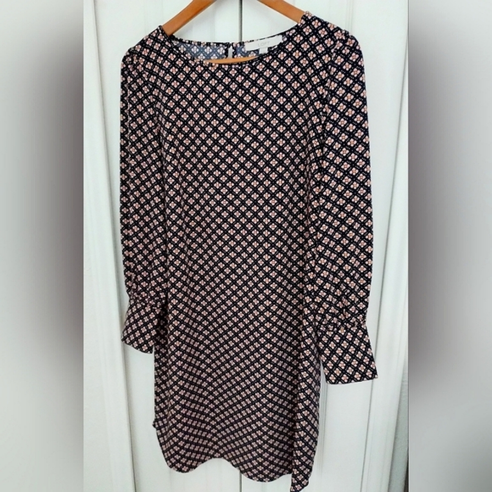 Loft Floral Long Sleeve Belted Shift Dress